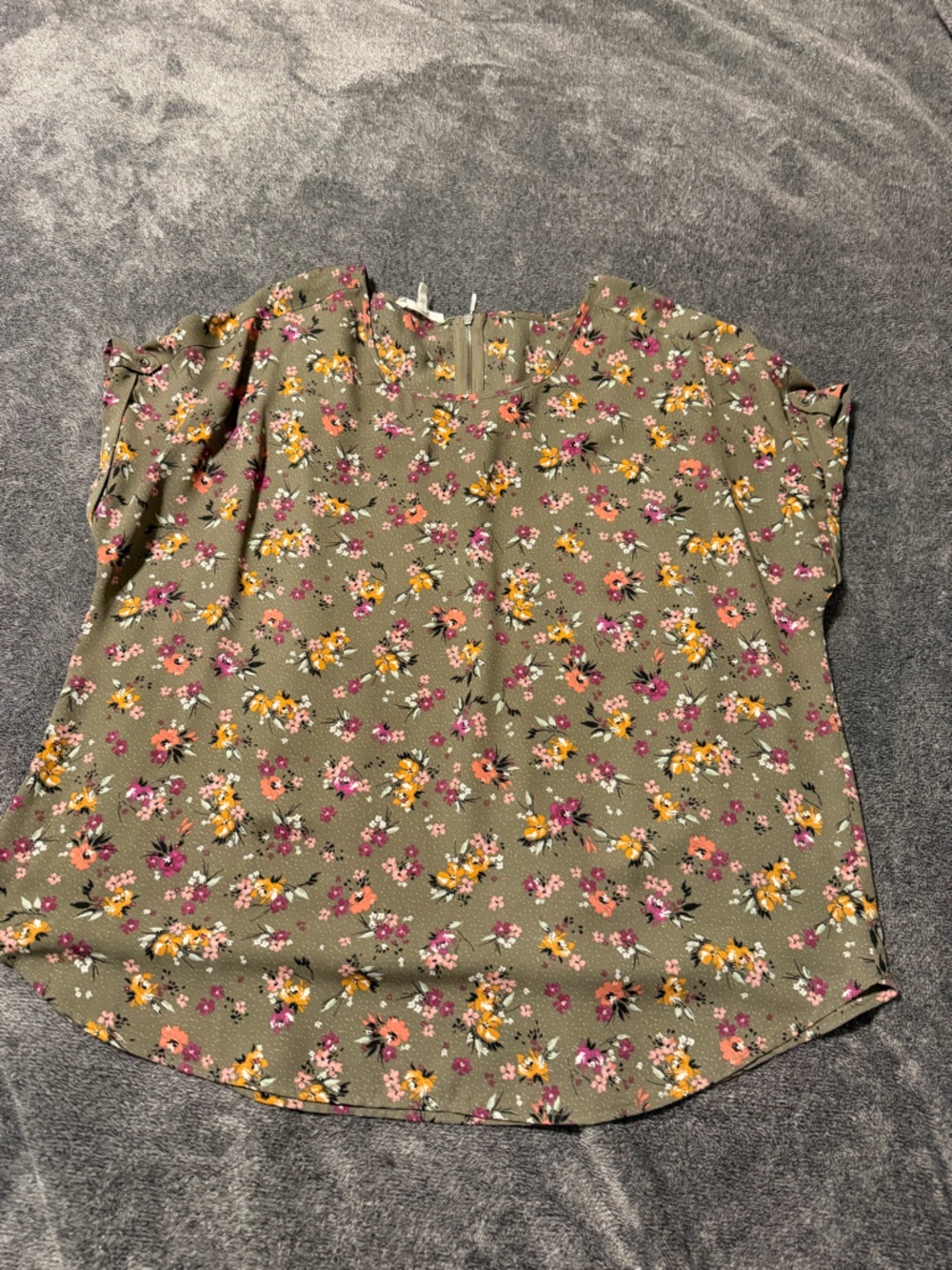 Maurices Olive Floral Short Sleeve Blouse